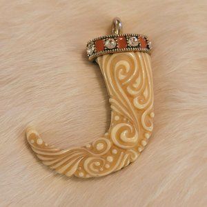 VIntage Carved‎ Scroll Orange Enamel Rhinestone Pendant 8663